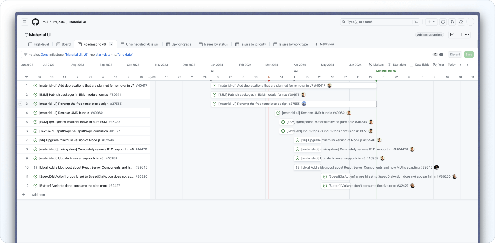 A screenshot of the public Material UI GitHub project.